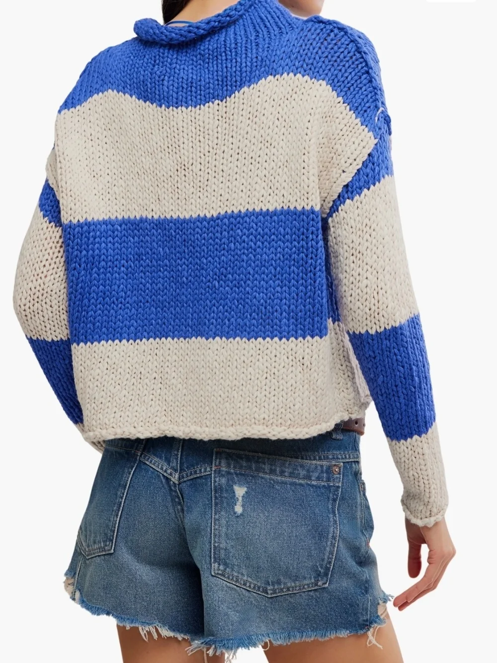 NWT Free People Opal Rollneck Knit Stripe Sweater Cobalt Blue Cream Rugby Top -S